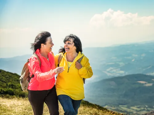 Two women traveling in the hills